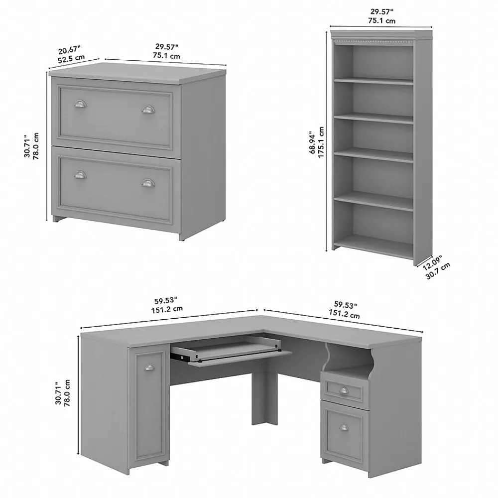 L-Desks*Bush Furniture Fairview 60"W L Shaped Desk with Lateral File Cabinet and 5 Shelf Bookcase, (FV008CG) Cape Cod Gray