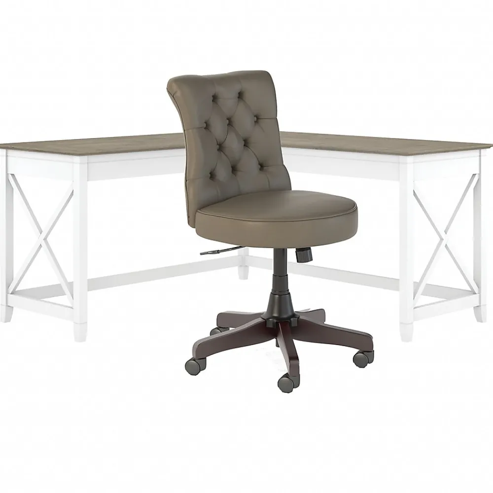 L-Desks*Bush Furniture Key West 60" L-Shaped Desk with Mid-Back Tufted Office Chair, Shiplap Gray/Pure White (KWS045G2W)