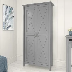 Storage Cabinets*Bush Furniture Key West 66" Tall Storage Cabinet with Doors and 5 Shelves, Cape Cod Gray (KWS266CG-03)