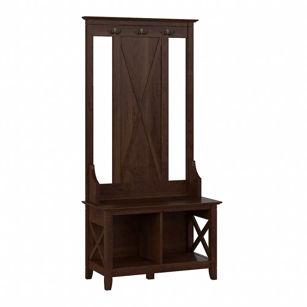 Storage Cabinets*Bush Furniture Key West 66" Hall Tree with Shoe Storage Bench, Bing Cherry (KWS166BC-03)
