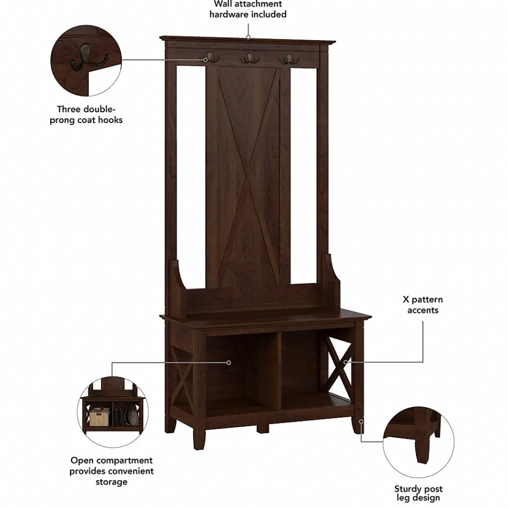 Storage Cabinets*Bush Furniture Key West 66" Hall Tree with Shoe Storage Bench, Bing Cherry (KWS166BC-03)