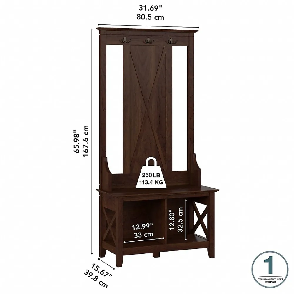 Storage Cabinets*Bush Furniture Key West 66" Hall Tree with Shoe Storage Bench, Bing Cherry (KWS166BC-03)