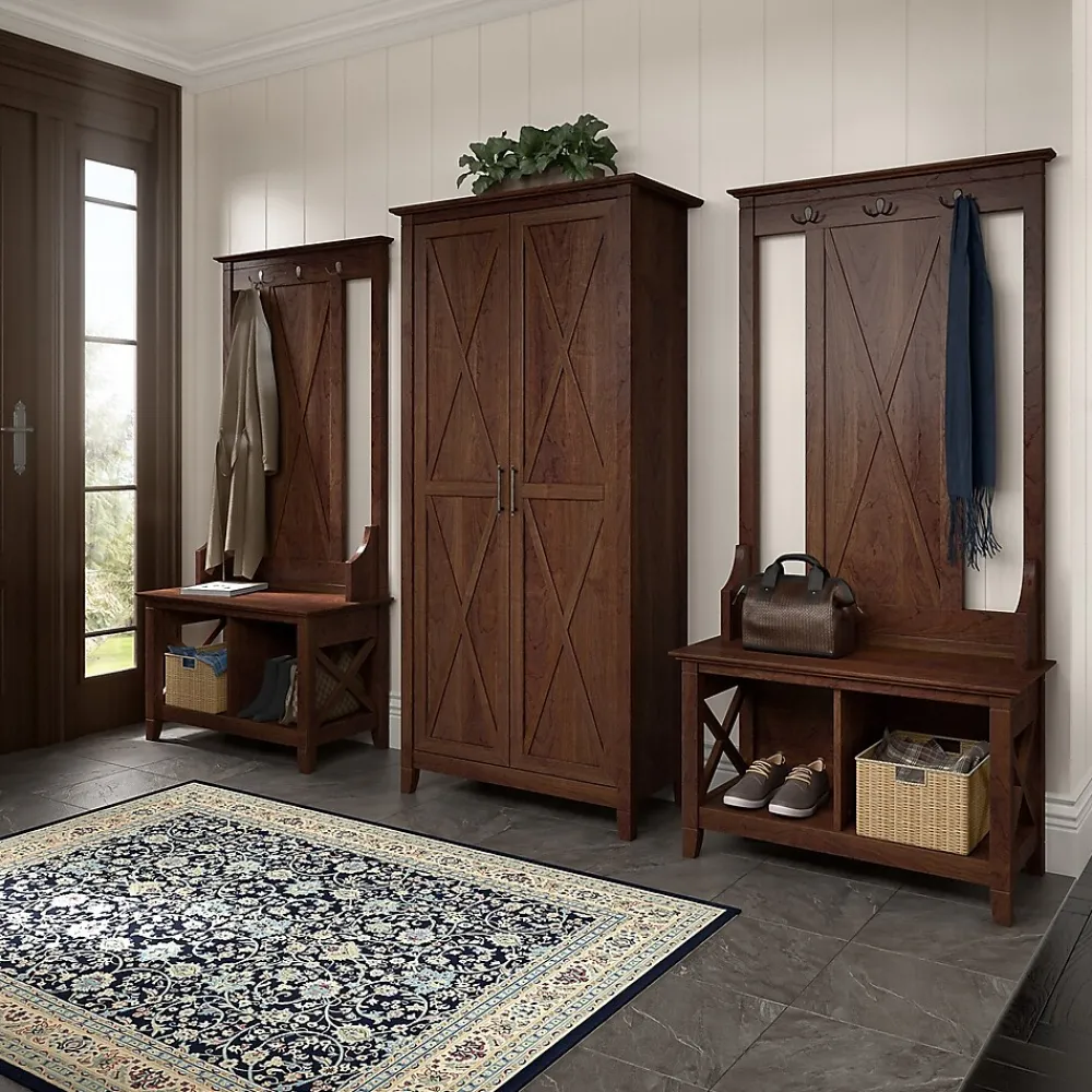 Storage Cabinets*Bush Furniture Key West 66" Hall Tree with Shoe Storage Bench, Bing Cherry (KWS166BC-03)