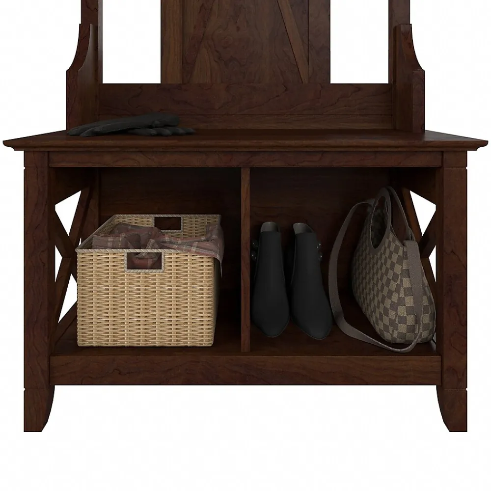 Storage Cabinets*Bush Furniture Key West 66" Hall Tree with Shoe Storage Bench, Bing Cherry (KWS166BC-03)