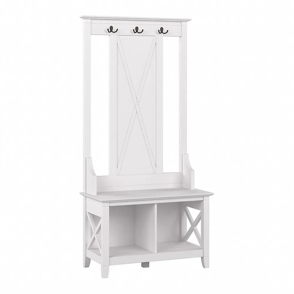 Storage Cabinets*Bush Furniture Key West 66" Hall Tree with Shoe Storage Bench, Pure White Oak (KWS166WT-03)