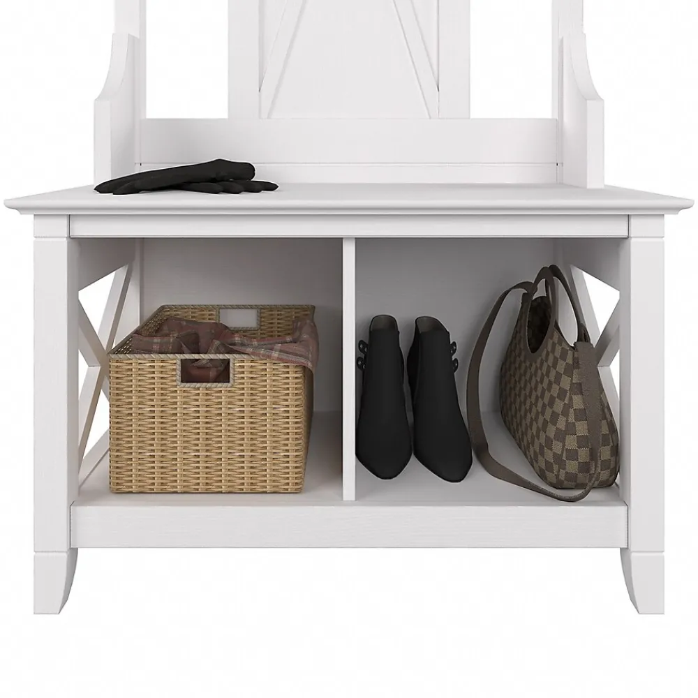 Storage Cabinets*Bush Furniture Key West 66" Hall Tree with Shoe Storage Bench, Pure White Oak (KWS166WT-03)