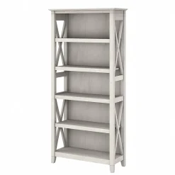 Bookcases*Bush Furniture Key West 66"H 5-Shelf Bookcase with Adjustable Shelves, Linen White Oak Laminated Wood (KWB132LW-03)
