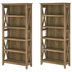 Bookcases*Bush Furniture Key West 66"H 5-Shelf Bookcase with Adjustable Shelves, Reclaimed Pine Laminated Wood, 2/Set (KWS046RCP)
