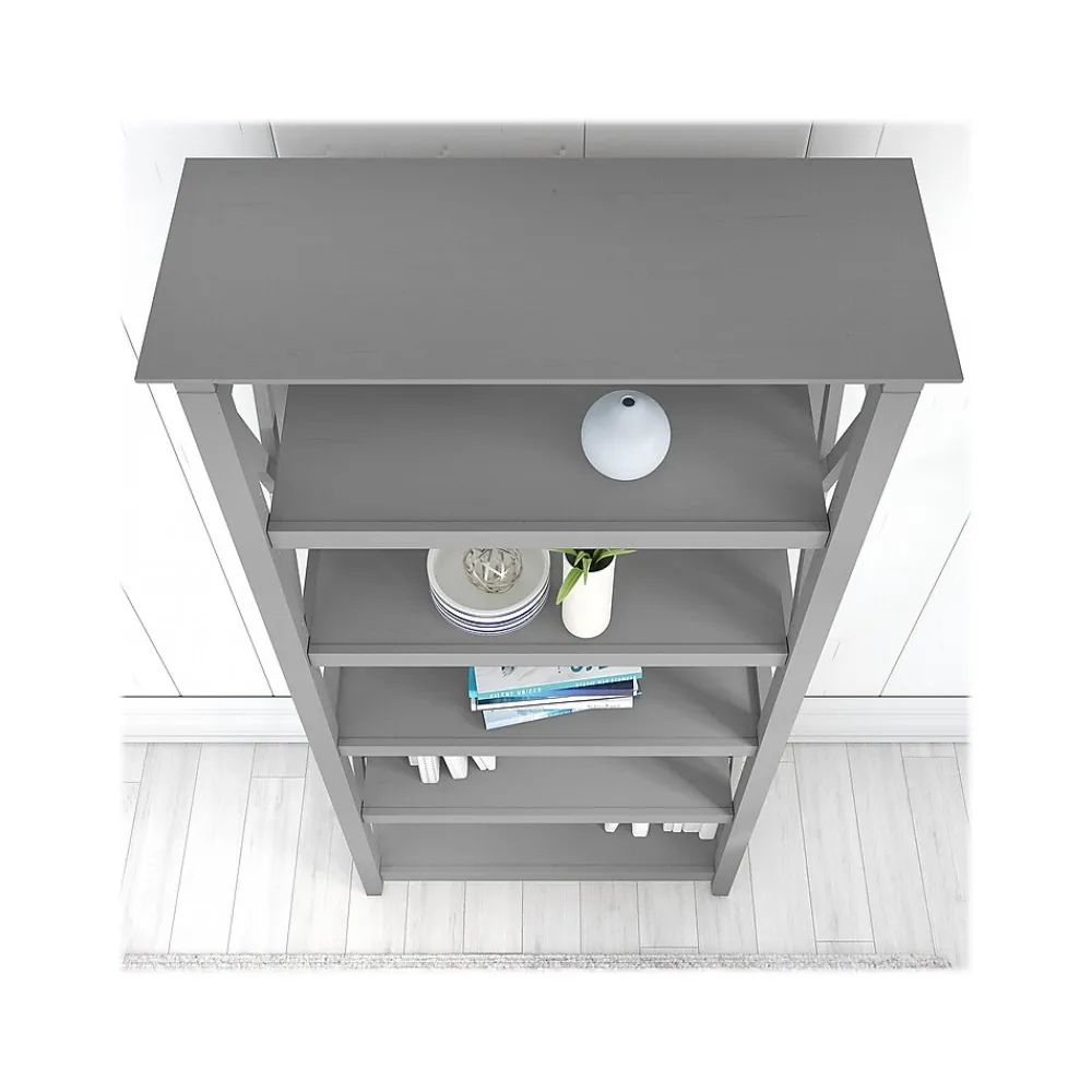 Bookcases*Bush Furniture Key West 66"H 5-Shelf Bookcase with Adjustable Shelves, Cape Cod Gray Laminated Wood, 2/Set (KWS046CG)