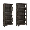 Bookcases*Bush Furniture Key West 66"H 5-Shelf Bookcase with Adjustable Shelves, Dark Gray Hickory Wood, 2/Set (KWS046GH)
