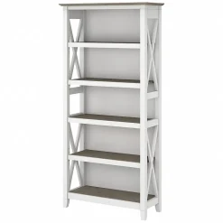 Bookcases*Bush Furniture Key West 5-Shelf 66"H Bookcase, Shiplap Gray/Pure White (KWB132G2W-03)