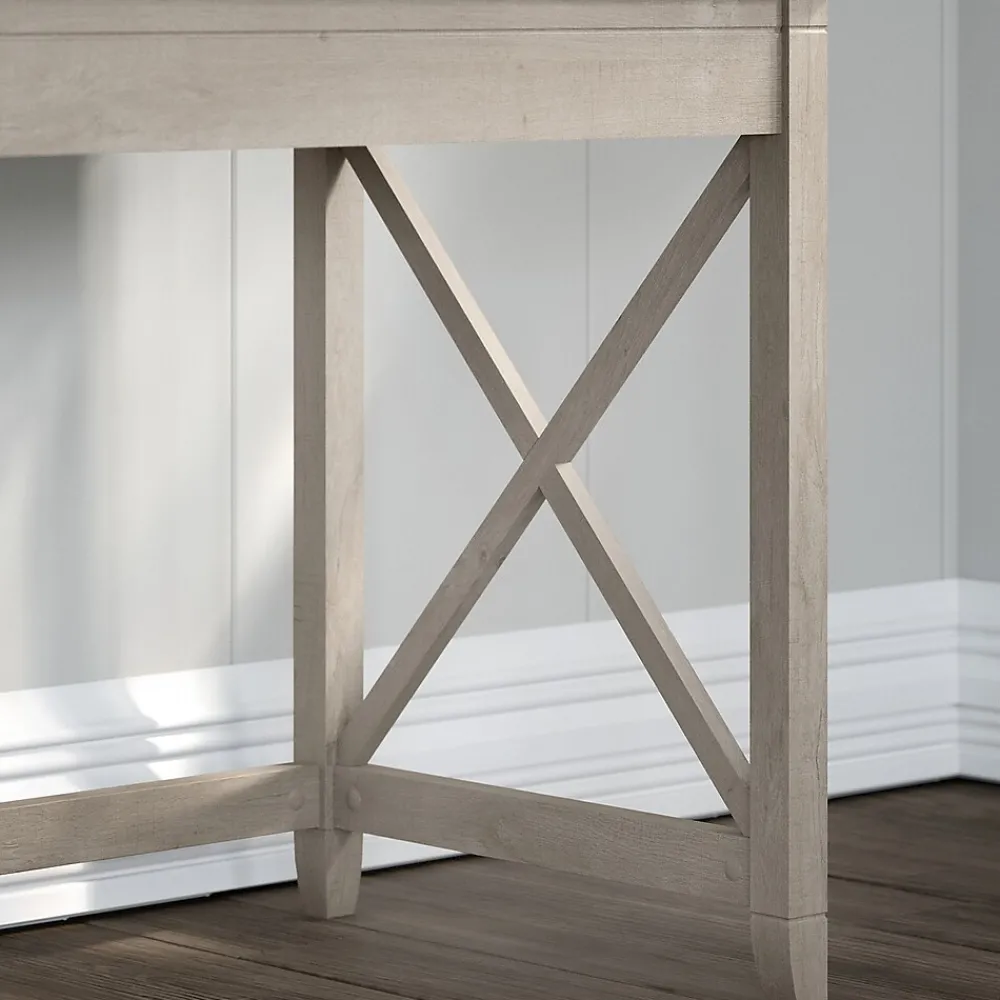 L-Desks*Bush Furniture Key West 60"W L Shaped Desk with File Cabinets and 5 Shelf Bookcase, Washed Gray (KWS017WG)