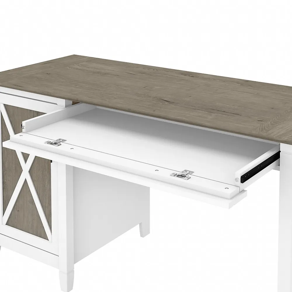 Office Desks*Bush Furniture Key West 54"W Computer Desk with Storage and Mid-Back Tufted Office Chair, Shiplap Gray/Pure White (KWS020G2W)
