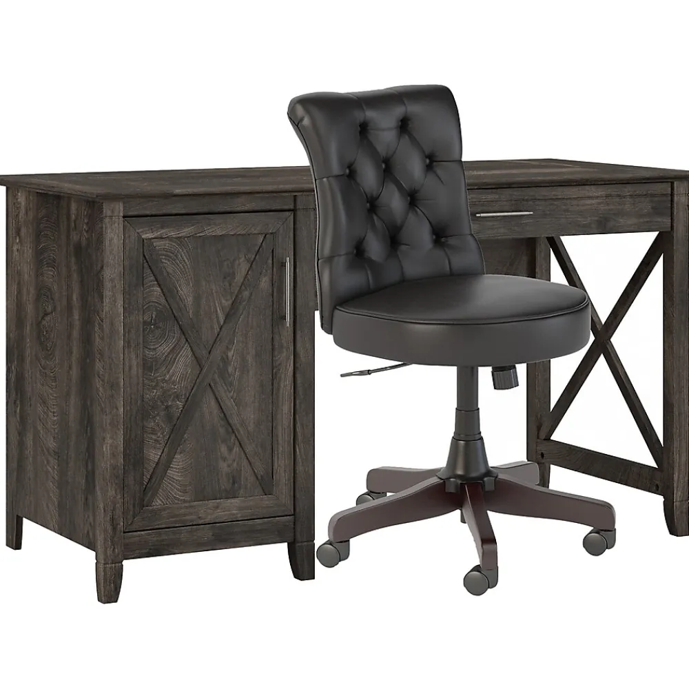 Computer Desks*Bush Furniture Key West 54"W Computer Desk with Storage and Mid-Back Tufted Office Chair, Dark Gray Hickory (KWS020GH)