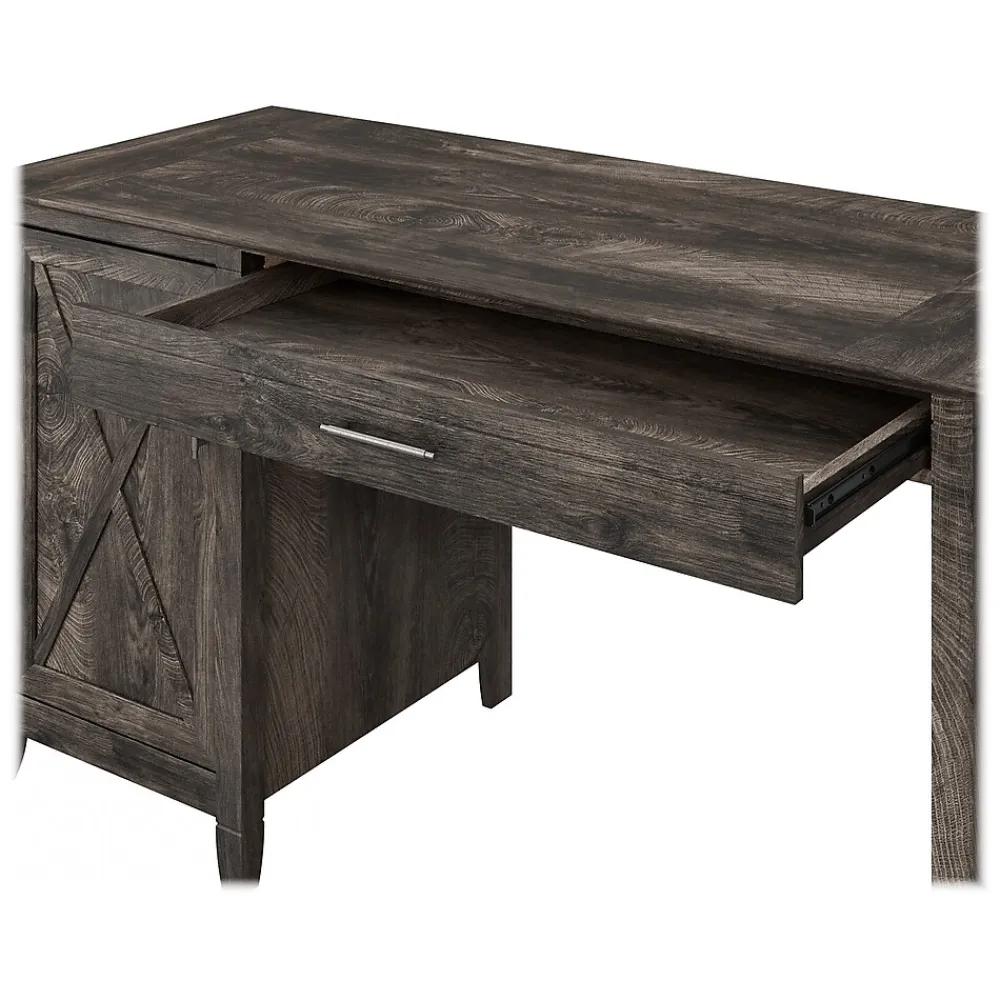 Computer Desks*Bush Furniture Key West 54"W Computer Desk with Storage and Mid-Back Tufted Office Chair, Dark Gray Hickory (KWS020GH)