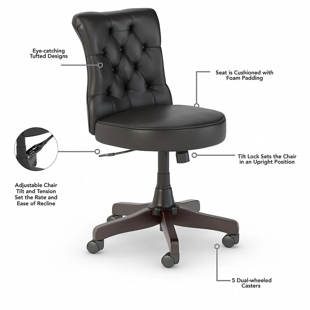 Computer Desks*Bush Furniture Key West 54"W Computer Desk with Storage and Mid-Back Tufted Office Chair, Dark Gray Hickory (KWS020GH)