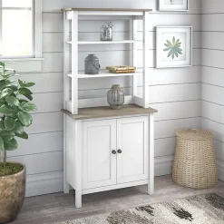 Bookcases*Bush Furniture Mayfield 5-Shelf 66"H Standard Bookcase with Doors, Pure White/Shiplap Gray (MAY019GW2)
