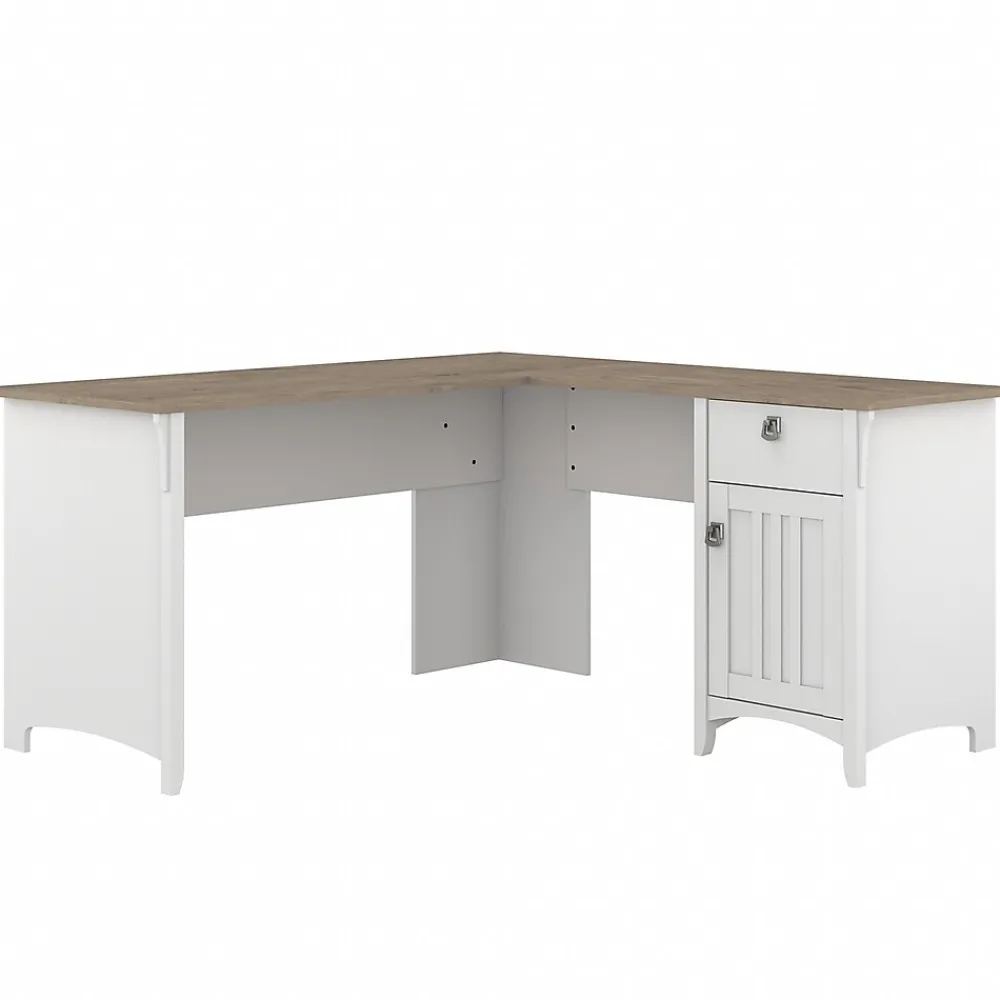 Computer Desks*Bush Furniture Salinas 60" L-Shaped Desk, (SAD160G2W-03) Shiplap Gray/Pure White