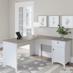 Computer Desks*Bush Furniture Salinas 60" L-Shaped Desk, (SAD160G2W-03) Shiplap Gray/Pure White
