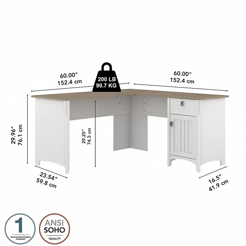 Computer Desks*Bush Furniture Salinas 60" L-Shaped Desk, (SAD160G2W-03) Shiplap Gray/Pure White