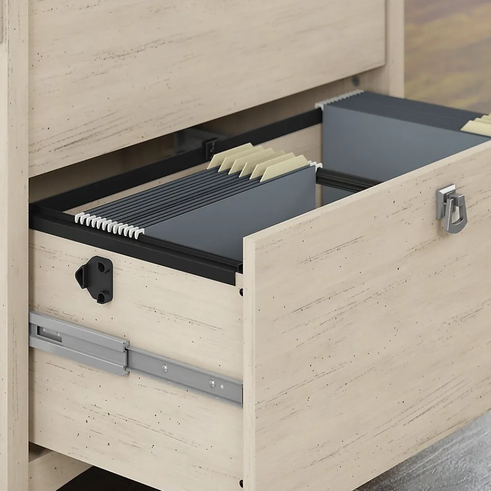 Office Desks*Bush Furniture Salinas 60"W L Shaped Desk with Lateral File Cabinet and 5 Shelf Bookcase, (SAL003AW) Antique White