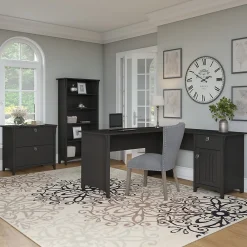 L-Desks*Bush Furniture Salinas 60"W L Shaped Desk with Lateral File Cabinet and 5 Shelf Bookcase, (SAL003VB) Vintage Black