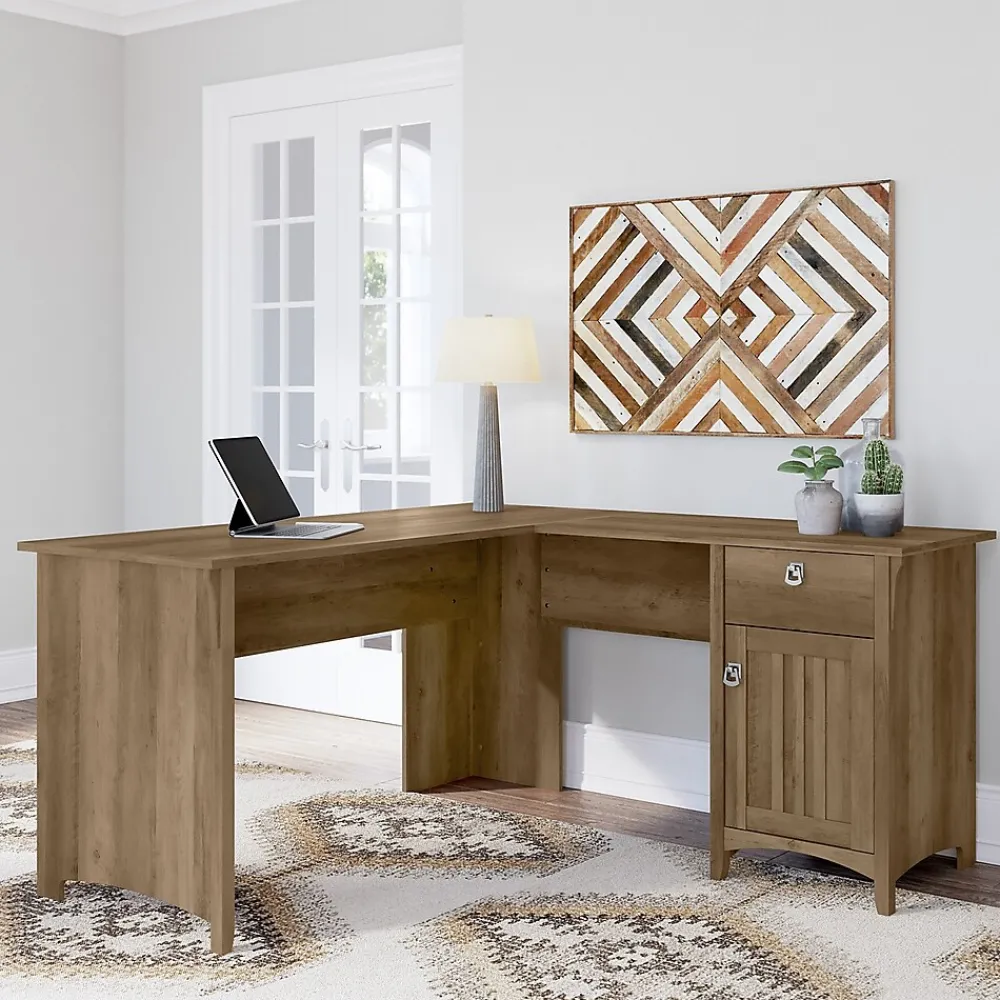 Computer Desks*Bush Furniture Salinas 60"W L Shaped Desk with Storage, (SAD160RCP-03) Reclaimed Pine