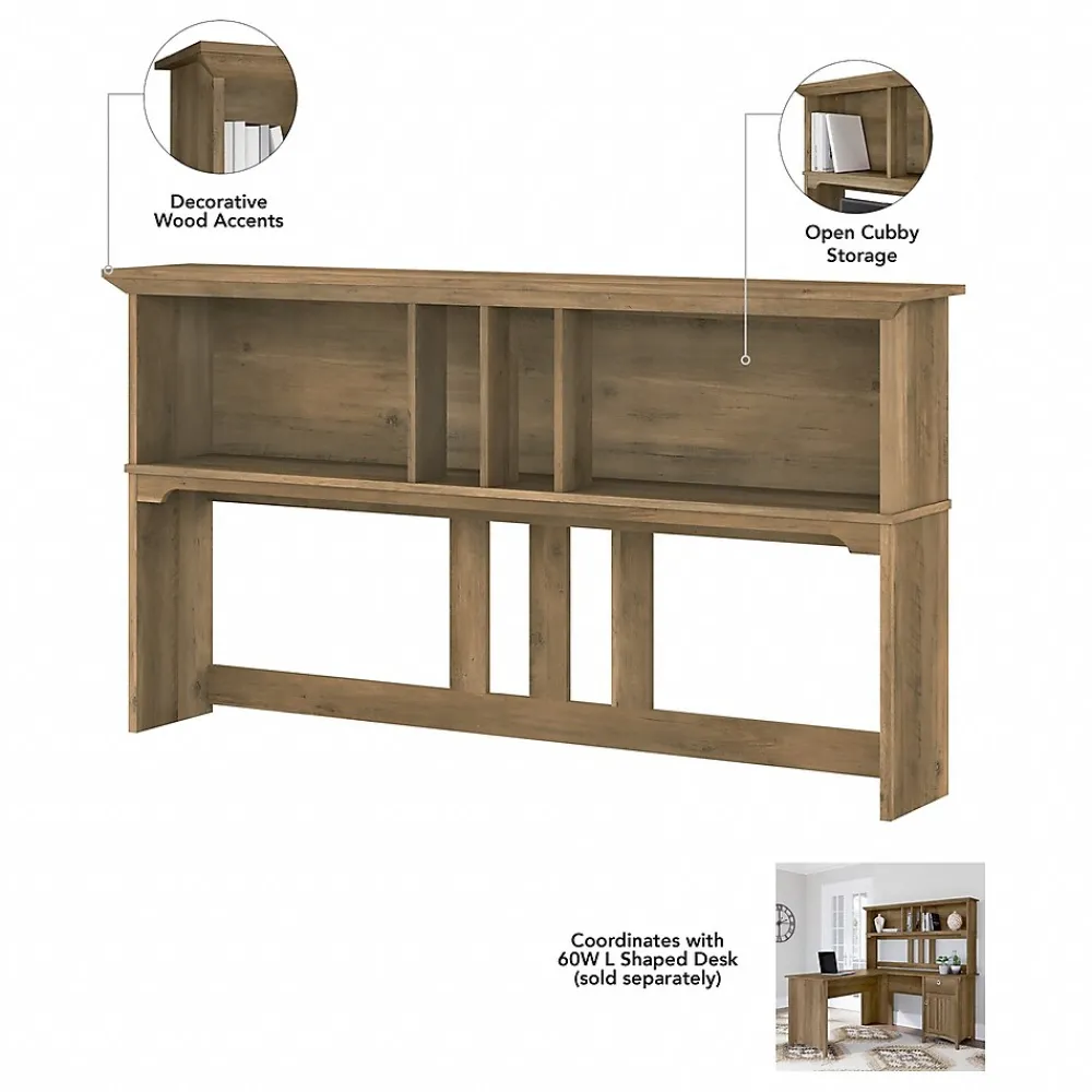 L-Desks*Bush Furniture Salinas 60"W L Shaped Desk with Hutch, Lateral File Cabinet and 5 Shelf Bookcase, (SAL007RCP) Reclaimed Pine