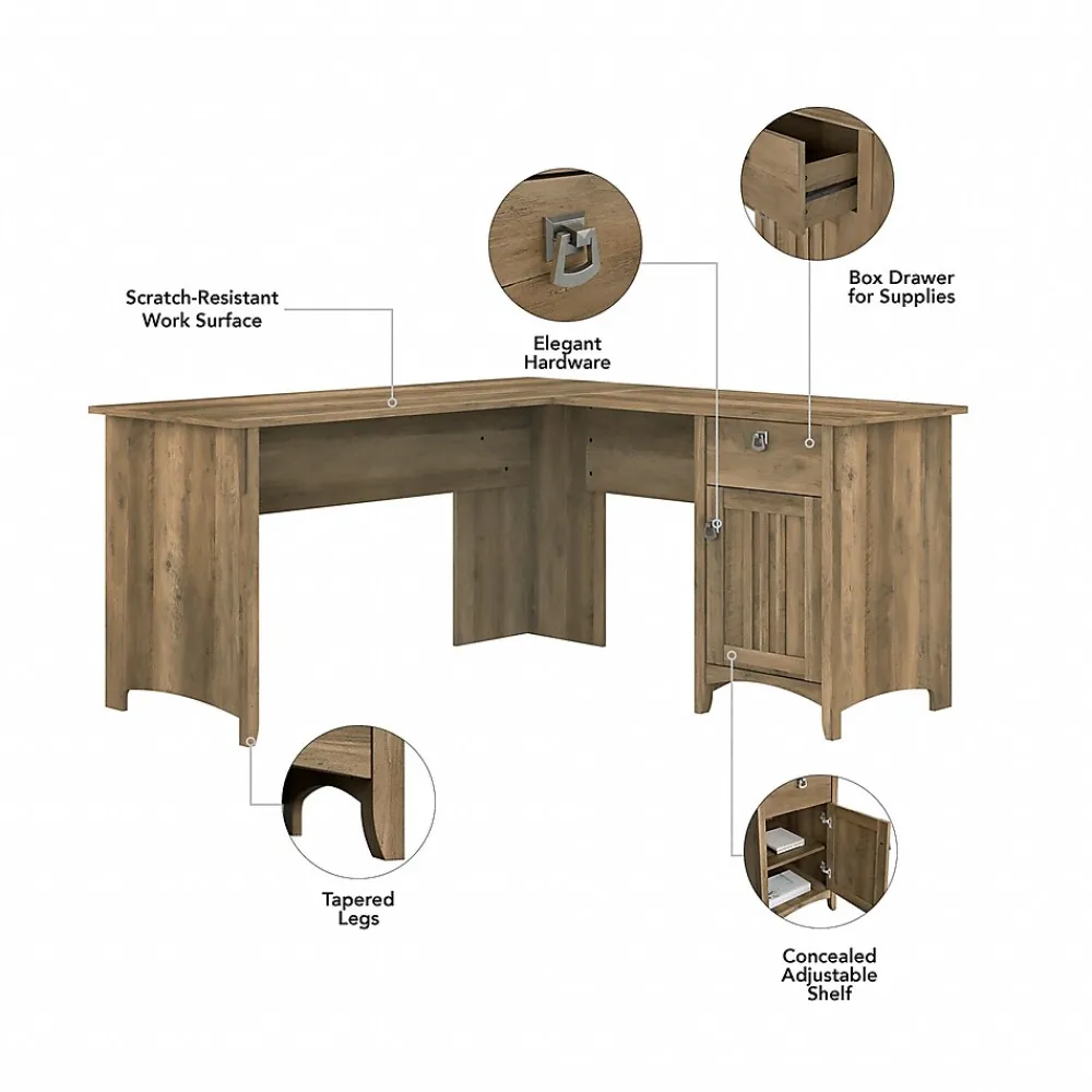 L-Desks*Bush Furniture Salinas 60"W L Shaped Desk with Lateral File Cabinet and 5 Shelf Bookcase, (SAL003RCP) Reclaimed Pine