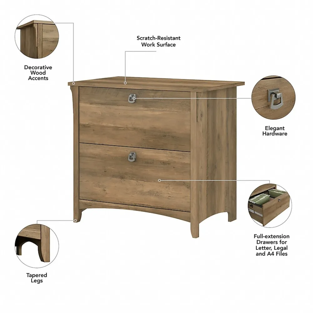 L-Desks*Bush Furniture Salinas 60"W L Shaped Desk with Lateral File Cabinet and 5 Shelf Bookcase, (SAL003RCP) Reclaimed Pine
