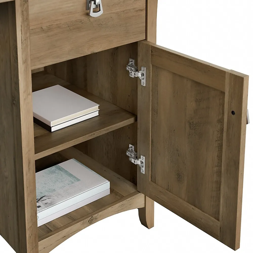 L-Desks*Bush Furniture Salinas 60"W L Shaped Desk with Lateral File Cabinet and 5 Shelf Bookcase, (SAL003RCP) Reclaimed Pine