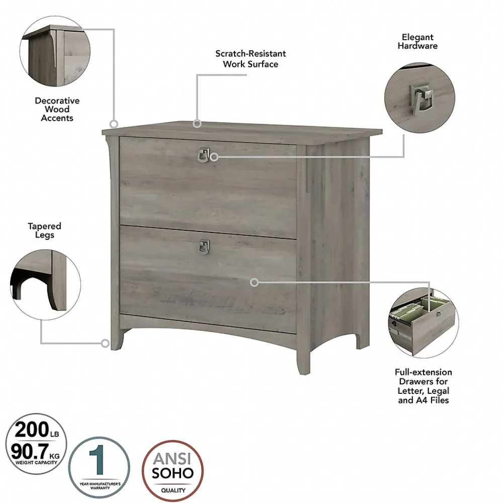 L-Desks*Bush Furniture Salinas 60"W L Shaped Desk with Lateral File Cabinet and 5 Shelf Bookcase, (SAL003DG) Driftwood Gray