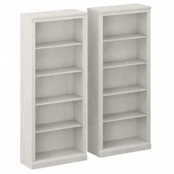 Bookcases*Bush Furniture Saratoga 72"H 5-Shelf Bookcase with Adjustable Shelves, Linen White Oak Laminate, 2/Set (SAR008LW)