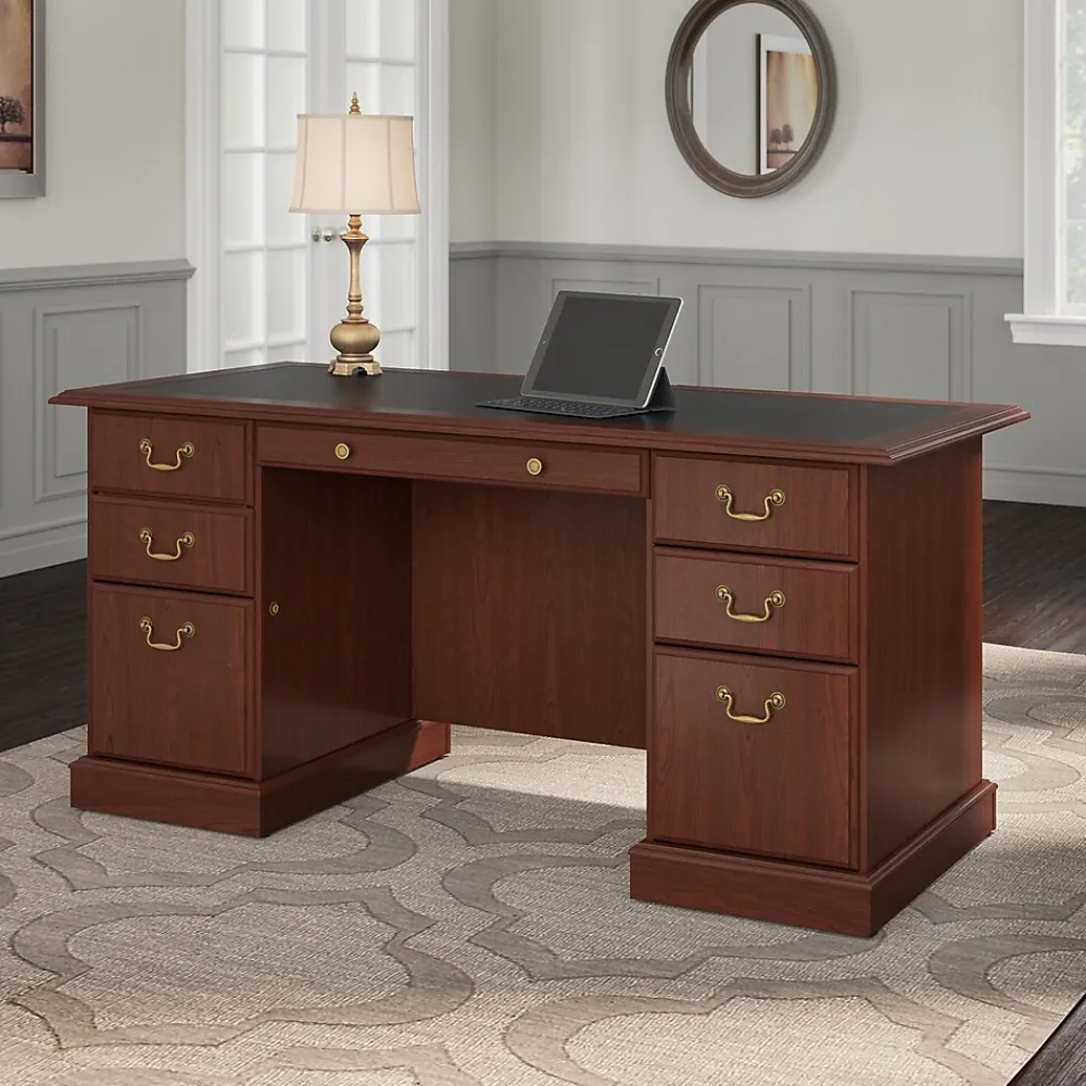 Corner Desks*Bush Furniture Saratoga 66"W Executive Desk with Drawers, Harvest Cherry/Black (EX45666-03K)