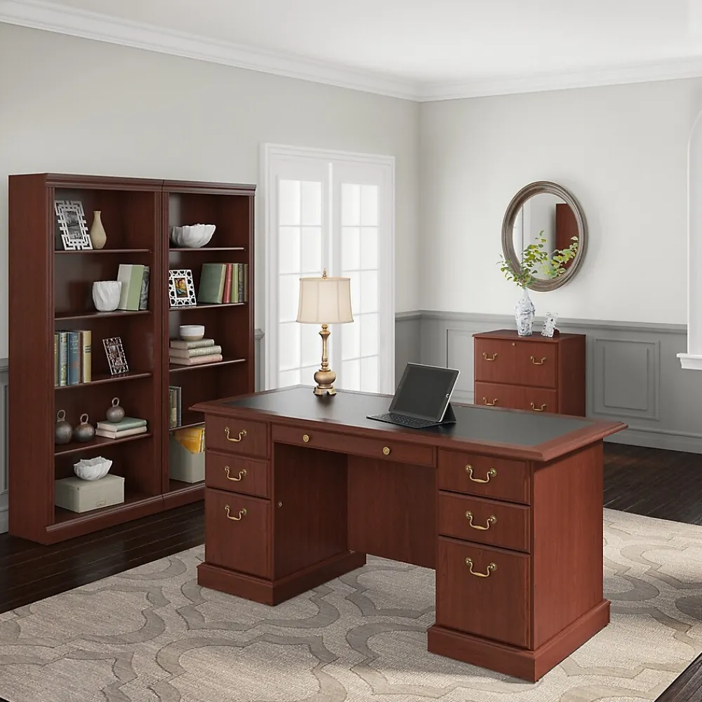 Corner Desks*Bush Furniture Saratoga 66"W Executive Desk with Drawers, Harvest Cherry/Black (EX45666-03K)
