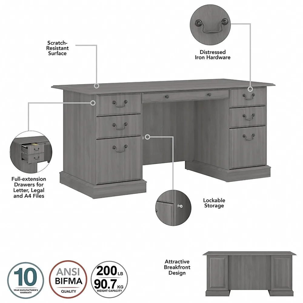 Office Desks*Bush Furniture Saratoga 66"W Wood Executive Desk, Modern Gray (EX45866-03K)