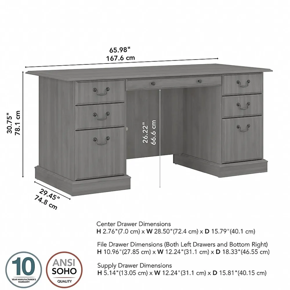 Office Desks*Bush Furniture Saratoga 66"W Wood Executive Desk, Modern Gray (EX45866-03K)