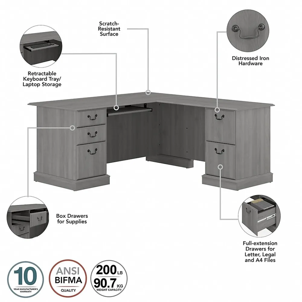 L-Desks*Bush Furniture Saratoga 66"W L Shaped Computer Desk with Drawers, Modern Gray (EX45870-03K)