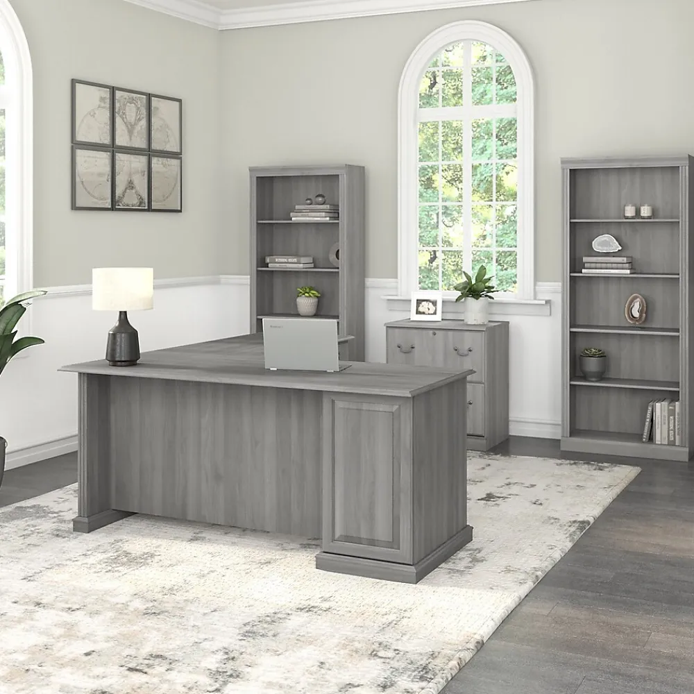 L-Desks*Bush Furniture Saratoga 66"W L Shaped Computer Desk with Drawers, Modern Gray (EX45870-03K)