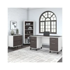 Computer Desks*Bush Furniture Somerset 60" Computer Desk with Lateral File Cabinet and 5-Shelf Bookcase, (SET013SGWH) Storm Gray/White