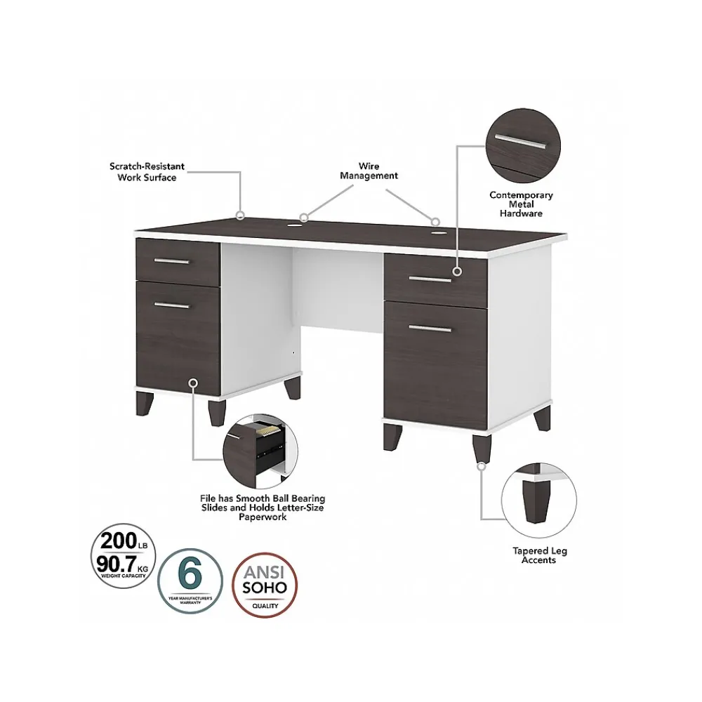 Computer Desks*Bush Furniture Somerset 60" Computer Desk with Lateral File Cabinet and 5-Shelf Bookcase, (SET013SGWH) Storm Gray/White