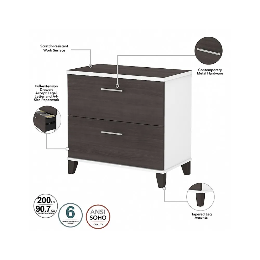 Computer Desks*Bush Furniture Somerset 60" Computer Desk with Lateral File Cabinet and 5-Shelf Bookcase, (SET013SGWH) Storm Gray/White