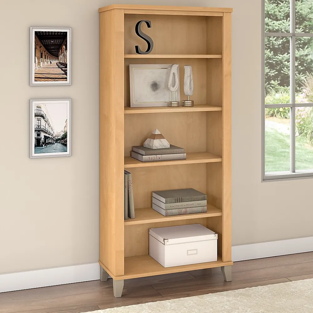 Bookcases*Bush Furniture Somerset 65.21"H 5-Shelf Bookcase with Adjustable Shelves, Laminate (WC81465) Maple Cross