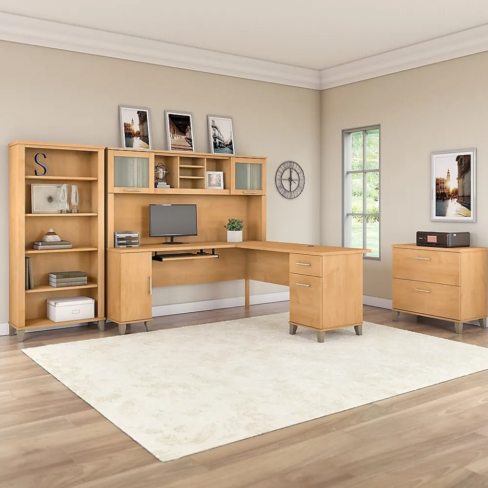 Bookcases*Bush Furniture Somerset 65.21"H 5-Shelf Bookcase with Adjustable Shelves, Laminate (WC81465) Maple Cross