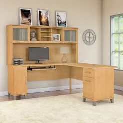 L-Desks*Bush Furniture Somerset 72"W L Shaped Desk with Hutch, (SET001MC) Maple Cross