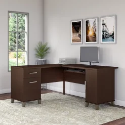 L-Desks*Bush Furniture Somerset 60"W L Shaped Desk with Storage, (WC81830K) Mocha Cherry