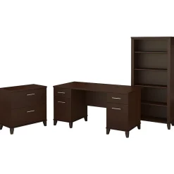 Computer Desks*Bush Furniture Somerset 60"W Office Desk with Lateral File Cabinet and 5 Shelf Bookcase, (SET013MR) Mocha Cherry