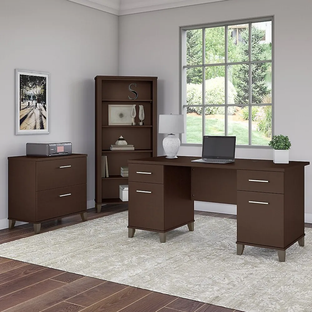 Computer Desks*Bush Furniture Somerset 60"W Office Desk with Lateral File Cabinet and 5 Shelf Bookcase, (SET013MR) Mocha Cherry