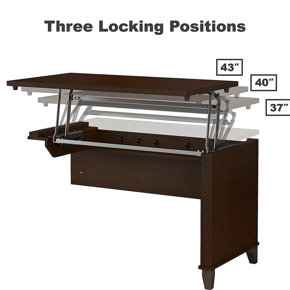 L-Desks*Bush Furniture Somerset 72"W 3 Position Sit to Stand L Shaped Desk with Hutch and Bookcase, (SET017MR) Mocha Cherry