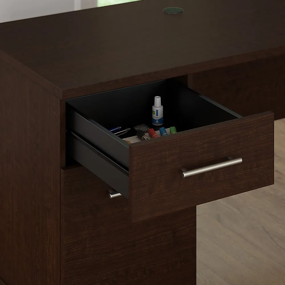 L-Desks*Bush Furniture Somerset 72"W 3 Position Sit to Stand L Shaped Desk with Hutch and Bookcase, (SET017MR) Mocha Cherry